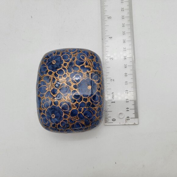 Handcrafted Blue & Gold Floral Kashmiri Papier-Mâché Decorative Box - Picture 4 of 4